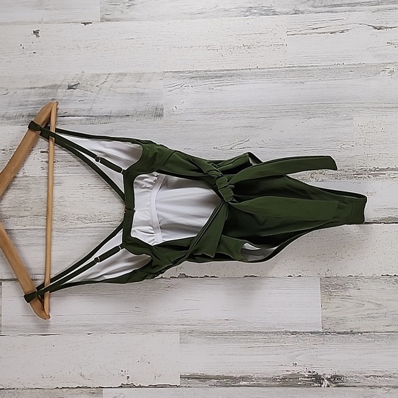 Shade & Shore army green high cut one piece swimsuit with tie Size Small - Picture 5 of 9